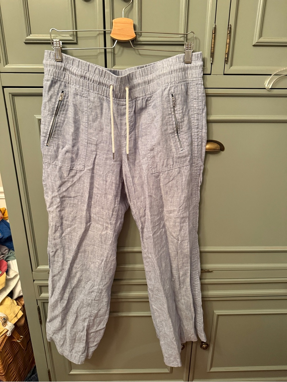 Athleta Blue Cabo Linen Wide Leg Pants Sz 10P